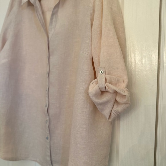 Sigrid Olsen 100% Linen Button Up Tunic Roll Tab Sleeve Cream Womens Sz 2XL Plus - Picture 2 of 7